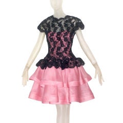 Vintage 1980s Oscar de la Renta Black Lace and Pink Dress