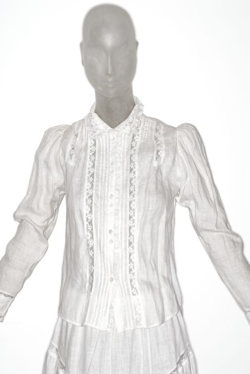 1970s Victorian Inspired Linen Top and Petticoat Skirt