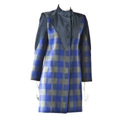 Vintage Galanos Navy blue and Olive Green Plaid Coat/Dress