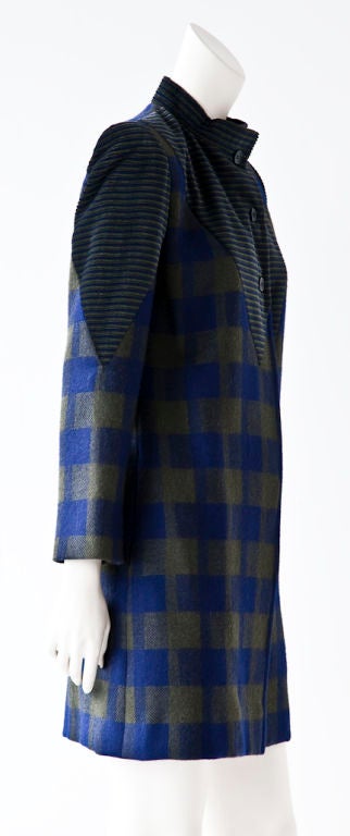 Galanos Navy blue and Olive Green Plaid Coat/Dress