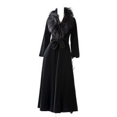 Vintage Luba Black Velvet evening coat with feather collar