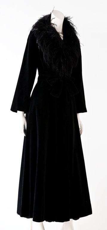 Luba black velvet evening coat with ostrich feather 