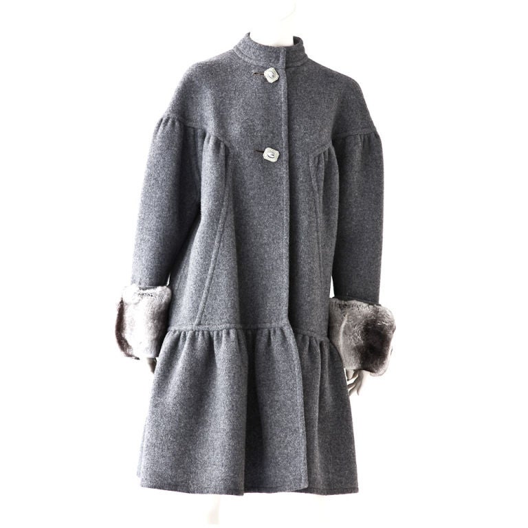 Galanos double face wool coat with chinchilla cuffs at 1stdibs