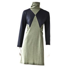 Geoffrey Beene green + black  wool knit color block dress