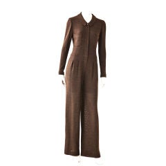 Vintage Chanel brown + black tweed jumpsuit