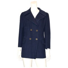 Vintage Hermes navy blue double face wool casmhere pea jacket