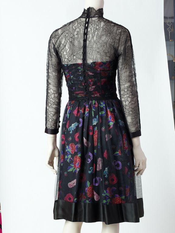Black Karl Lagerfeld Lace and Printed Silk Dress + Bustier