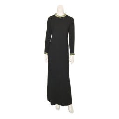 Norell Tassell wool crepe evening dress with jeweled  detail