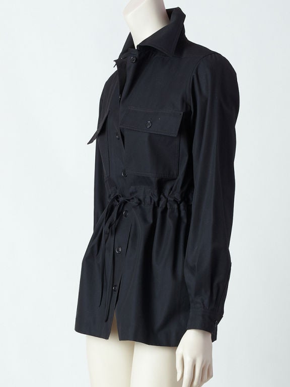 Yves St. laurent iconic black cotton gabardine safari jacket with draw string waist.
