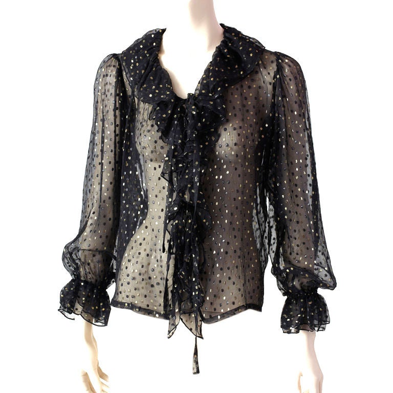 YSl Sheer Ruffle Front Blouse at 1stdibs