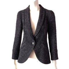 Retro Chanel Charcoal Tweed Jacket with Zipper Detail