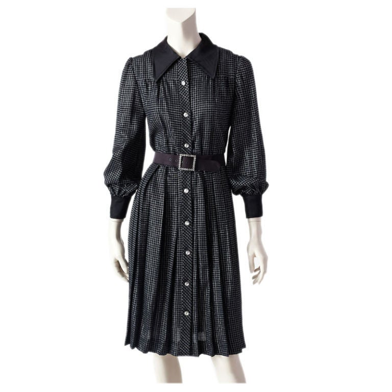 Valentino Black + Silver Lame Shirt Dress