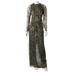 Vintage Geoffrey Beene Gold Lame Lace Evening Gown
