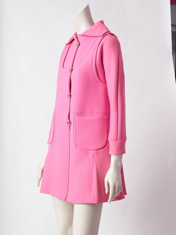Mila Schon Hot Pink Double Face Wool Coat Dress