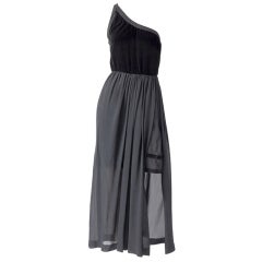 YSL velvet and chiffon layered, one shoulder evening dress