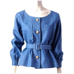 YSl blue linen belted jacket