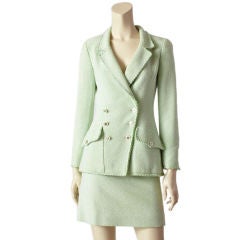 Vintage Chanel Green and White Tweed Suit