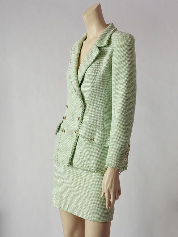 Chanel Green and White Tweed Suit