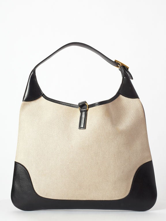Hermes natural canvas and Black leather 