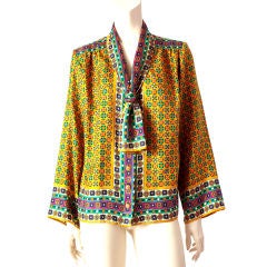 Vintage YSL Geometric Pattern Silk Blouse