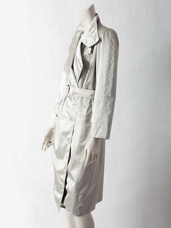 Karl Lagerfeld for Chloe pale silver toned, double breasted, light weight trench with deep pockets.