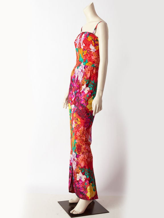 Sarmi Silk Floral Print Gown With Chiffon Stole at 1stdibs
