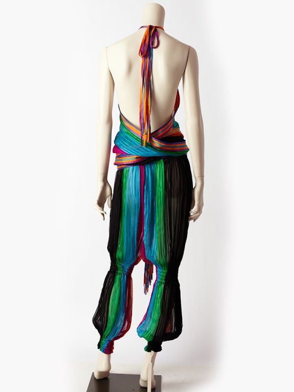 Women's YSL Stripe Chiffon Halter and Harem Pant Ensemble