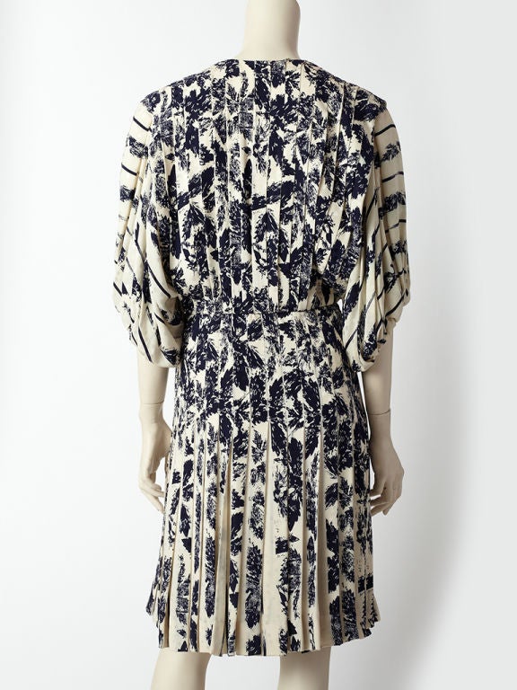 Jacqueline de Ribes Navy + White Pleated Day Dress at 1stDibs