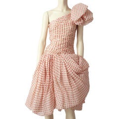 Vintage Silk Chiffon One Shoulder Polka Dot Cocktail Dress