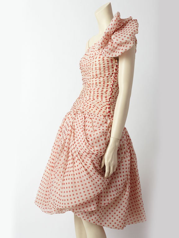 Silk Chiffon One Shoulder Polka Dot Cocktail Dress