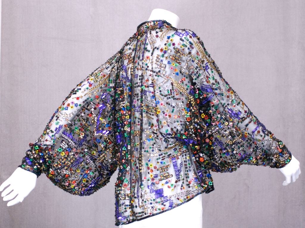 Halston Beaded Tulle Jacket In Excellent Condition In New York, NY