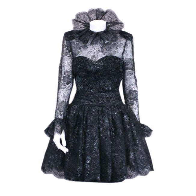Jean Louis Sherrer Lacquered Lace Cocktail Dress For Sale