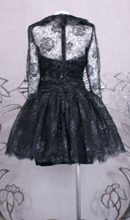 Black Jean Louis Sherrer Lacquered Lace Cocktail Dress For Sale