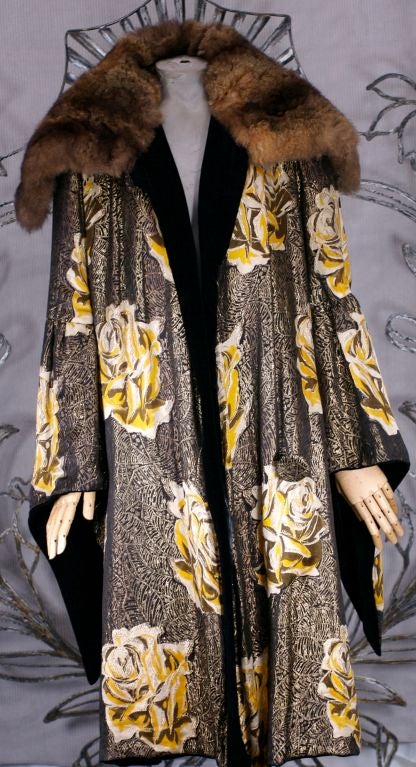 Women's Art Deco Lame Coat with Roses circa 1920s