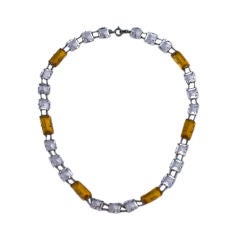 Deco Citrine and Crystal Stone link Necklace 1930s