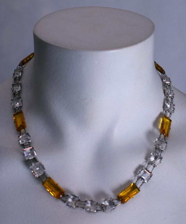 Attractive facetted faux crystal and citrine stone chain in dot and dash pattern. Great to layer or wear singly. Beautiful etched gallery work on the back of each chromed setting.<br />
Excellent condition.<br />
Length: 17