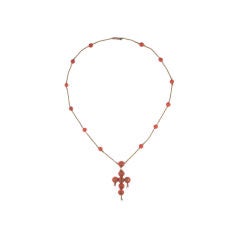 Victorian Coral and Pearl Cross Necklace