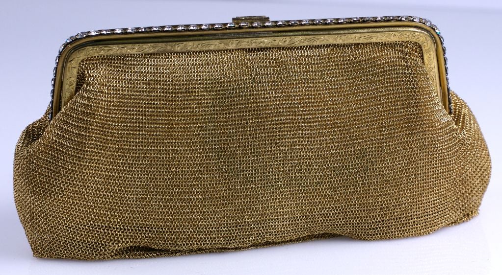 Brown Golden Mesh Deco Clutch with Paste set Frame For Sale
