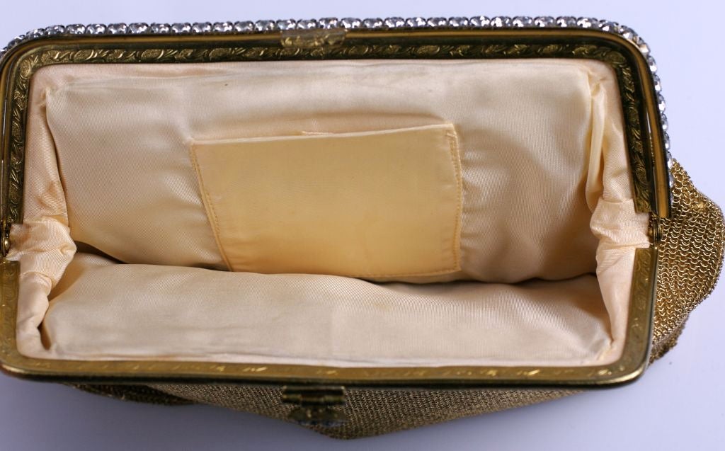 Golden Mesh Deco Clutch with Paste set Frame In Excellent Condition For Sale In New York, NY