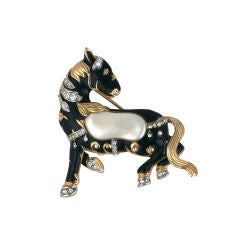 Trifari "Pearl Belly" Ming Horse