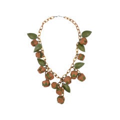1930s Leather Floral Bud Necklace