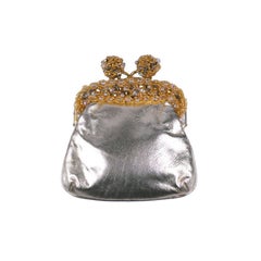 Lederer Goldene Clutch mit Perlenstickerei
