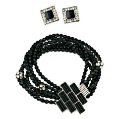 Jet and Crystal Statement Necklace and Earring Suite 8