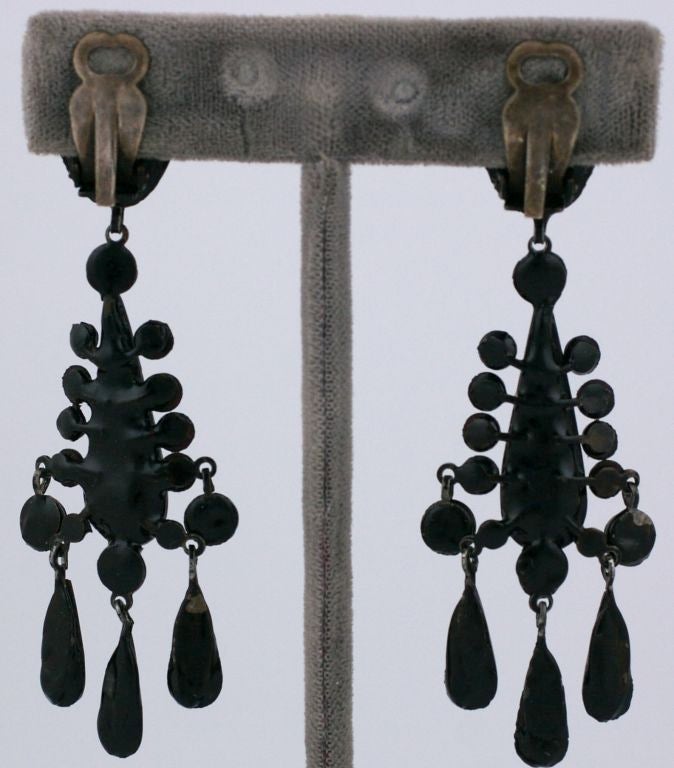 Rare Victorian French jet earrings with articulated dangles circa 1890. <br />
3