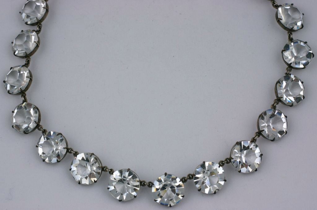Deco crystal necklace from the 1920's with the largest crystals we have seen. Beautiful quality lead glass crystal has a different refraction than normal glass and these are spectacular. Simple, striking and timeless. 15