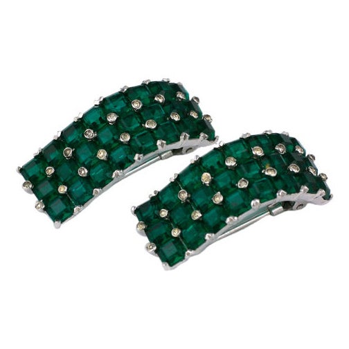 Invisibly Set Faux Emerald Clips 1930s For Sale