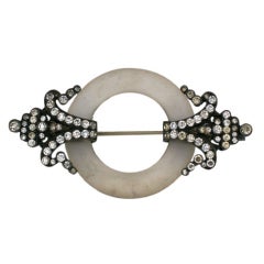 French Art Deco Paste Brooch with Frosted Glass Ring