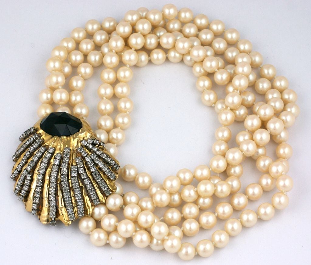 Women's Pearls with Pave Shell Clasp For Sale