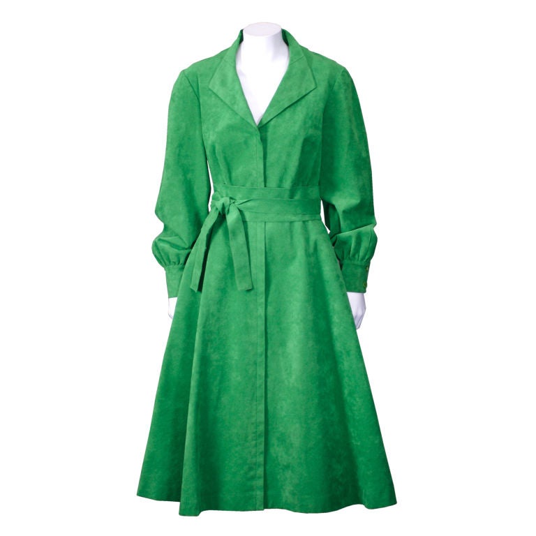 Mollie Parnis Kelly Green Ultrasuede Shirtdress For Sale