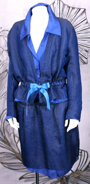 Nina Ricci Midnight Blue Crinkled Silk Suit, Olivier Theyskens For Sale 3
